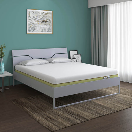 Grande Wood and Metal Hybrid Bed (Grey) + ECOAIR Latex Mattress (Queen)
