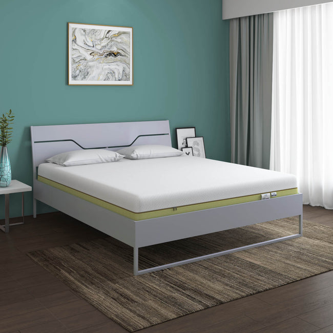 Grande Wood and Metal Hybrid Bed (Grey) + ECOAIR Latex Mattress (Queen)
