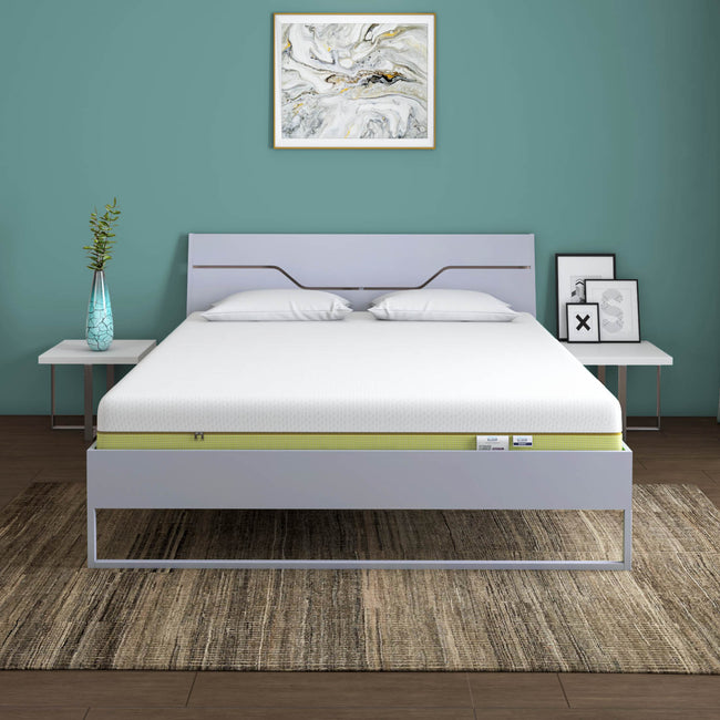 Buy Wood and Metal Hybrid Bed (Grey) ECOAIR Latex Mattress (King