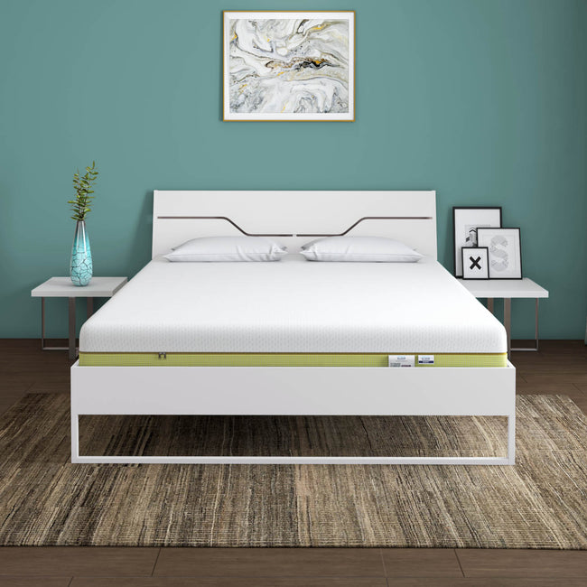 Grande Wood and Metal Hybrid Bed (White) + ECOAIR Latex Mattress (King)