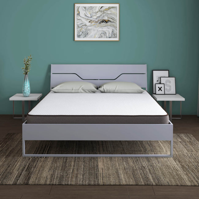 Grande Wood and Metal Hybrid Bed (Grey) + Lite Dual Comfort Mattress (Queen)