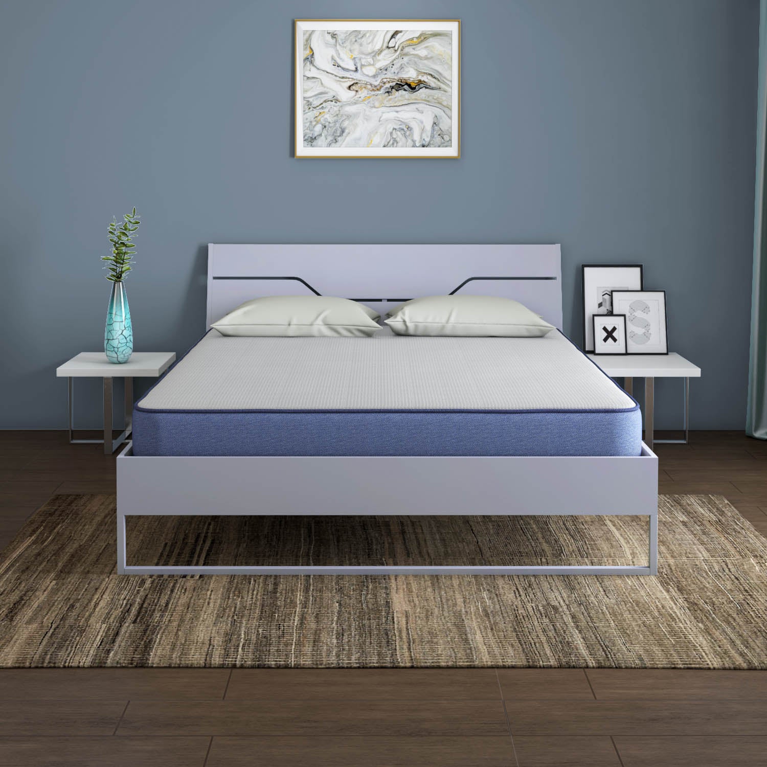 Buy Wood and Metal Bed Grey Plus Memory Foam Mattress Queen Nilkamal Sleep