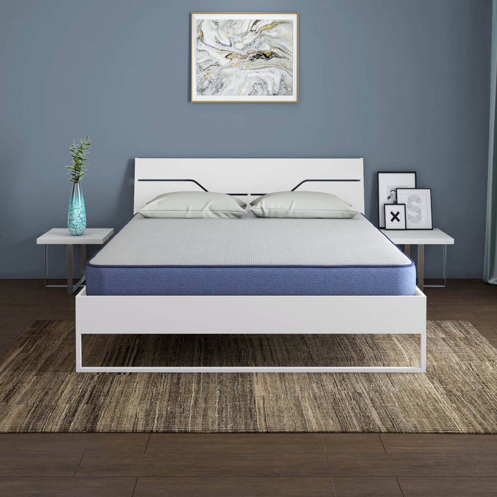 Grande Wood and Metal Hybrid Bed (White) + Plus Memory Foam Mattress (Queen)