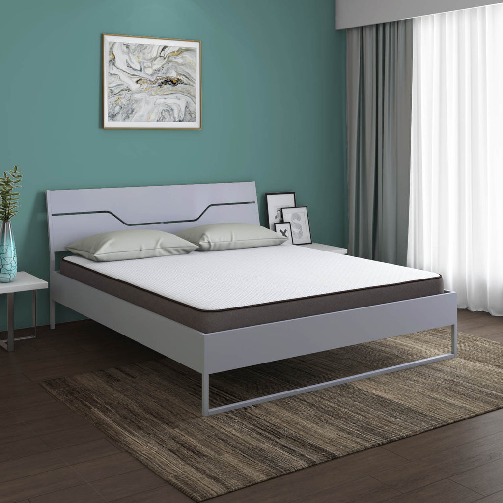 Grande Wood and Metal Hybrid Bed (Grey) + Lite Dual Comfort Mattress (Queen)