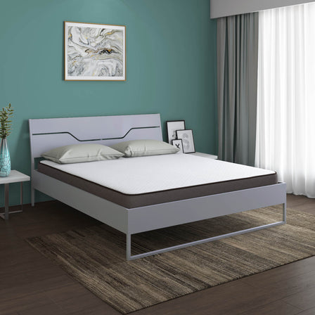 Grande Wood and Metal Hybrid Bed (Grey) + Lite Dual Comfort Mattress (Queen)