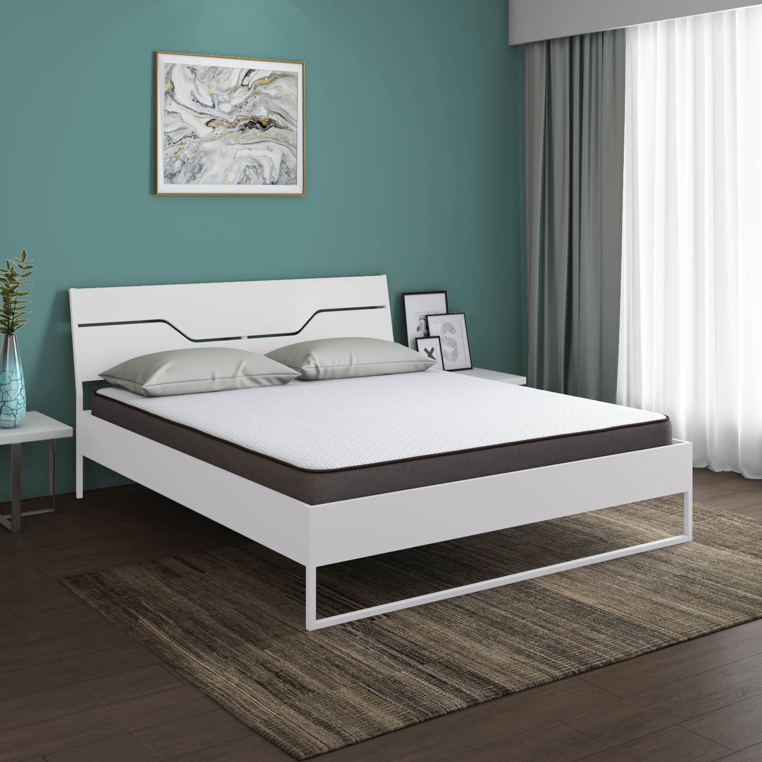 Grande Wood and Metal Hybrid Bed (White) + Lite Dual Comfort Mattress (King)