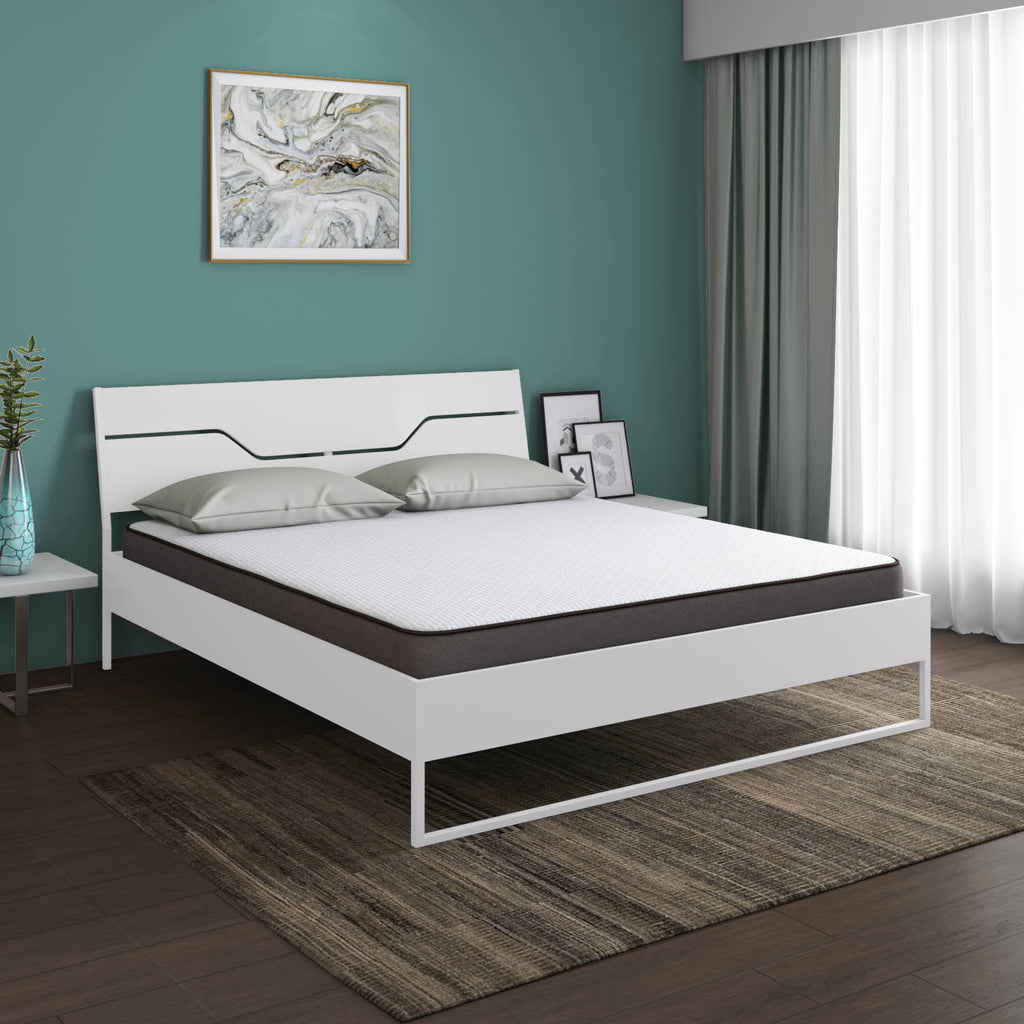 Grande Wood and Metal Hybrid Bed (White) + Lite Dual Comfort Mattress (King)
