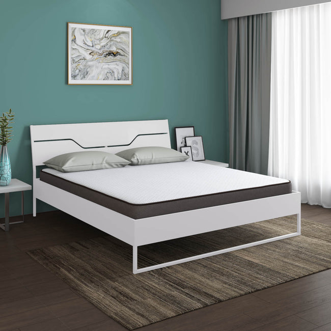 Grande Wood and Metal Hybrid Bed (White) + Lite Dual Comfort Mattress (King)