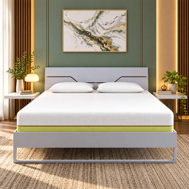 Grande Wood and Metal Hybrid Bed (Grey) + ECOAIR Latex Mattress (Queen)