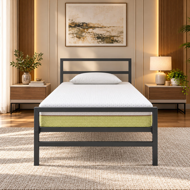Striker Metal Bed (Black) + ECOAIR Latex Mattress (Single)