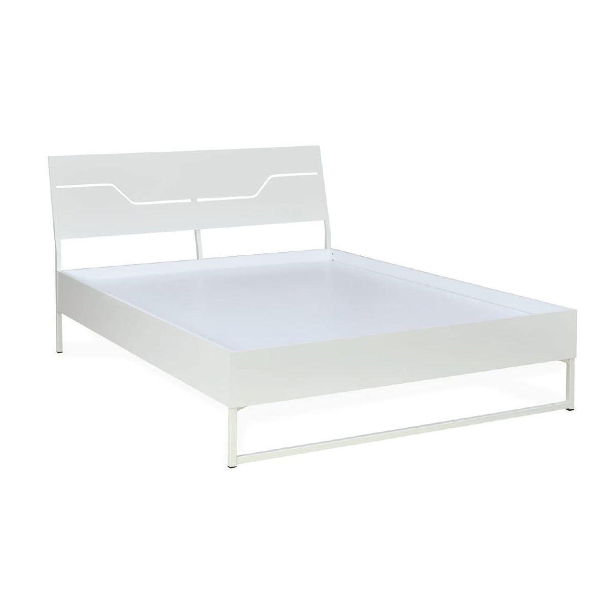 GRANDE WOOD AND METAL HYBRID BED (WHITE) + PLUS MEMORY FOAM MATTRESS (KING) - Bed Frame Slight Side View