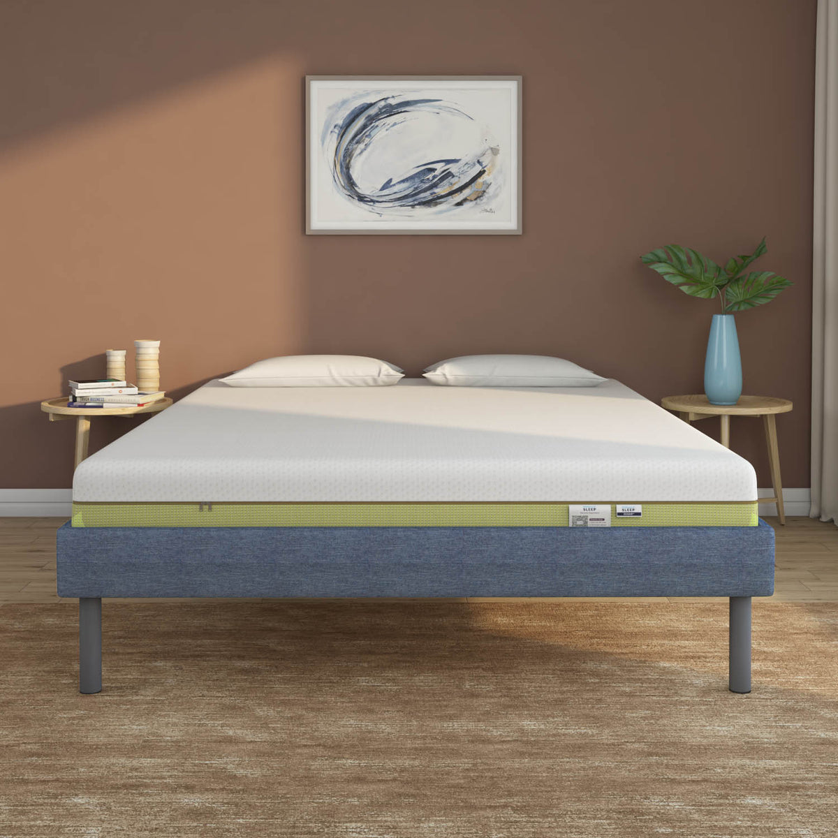 Buy Velvette Upholstered Bed (Blue) + ECOAIR Latex Mattress (King ...