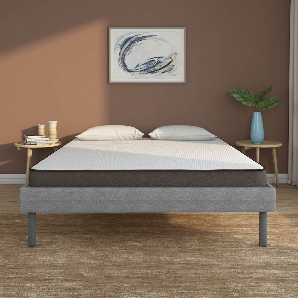 Velvette Upholstered Bed (Grey) + Lite Dual Comfort Mattress (King)