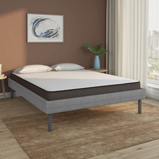 Velvette Upholstered Bed (Grey) + Lite Dual Comfort Mattress (King)