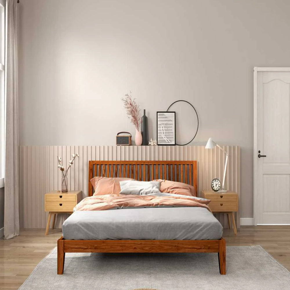 Acacia Solid Wooden Bed hero image with props