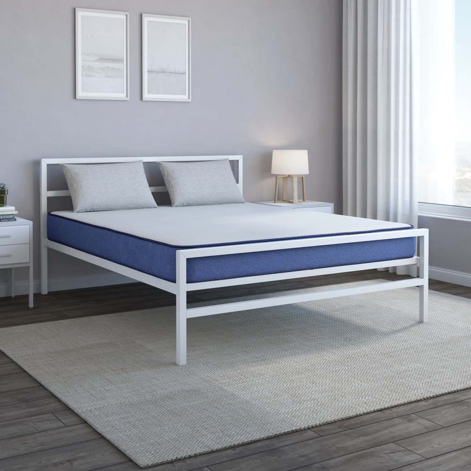 Striker Metal Bed White Plus Mattress Queen combo product view