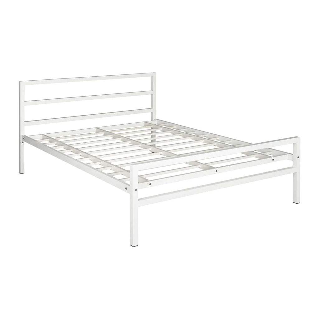 Striker Metal Bed White Plus Mattress Queen bed side view