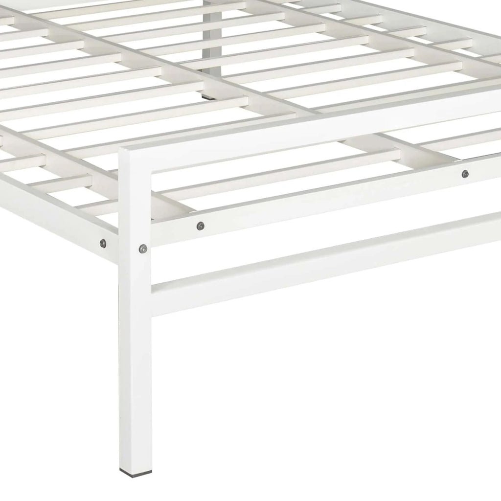 Striker Metal Bed white Plus Mattress King bed closeup view