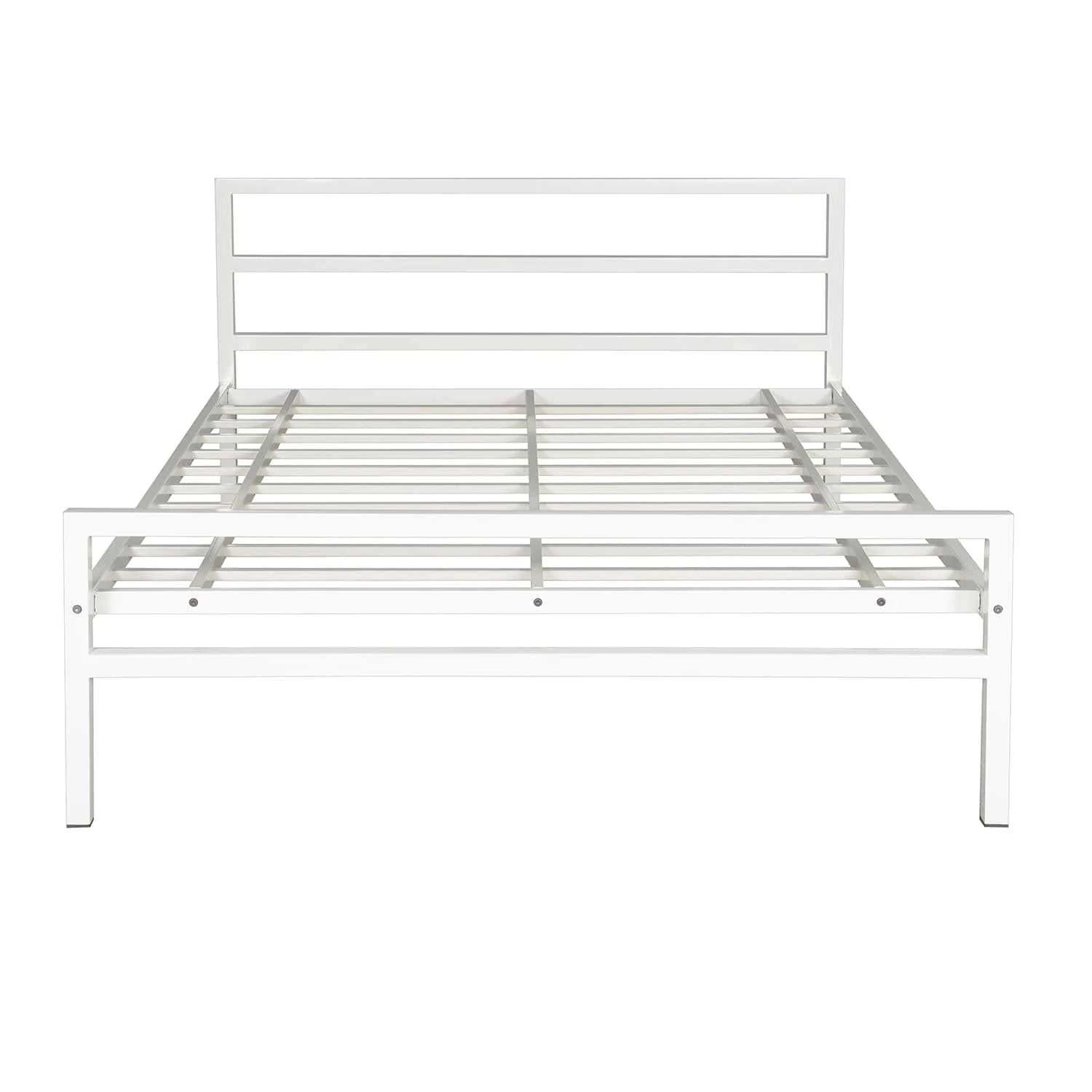 Striker Metal Bed White Plus Mattress Queen bed front view