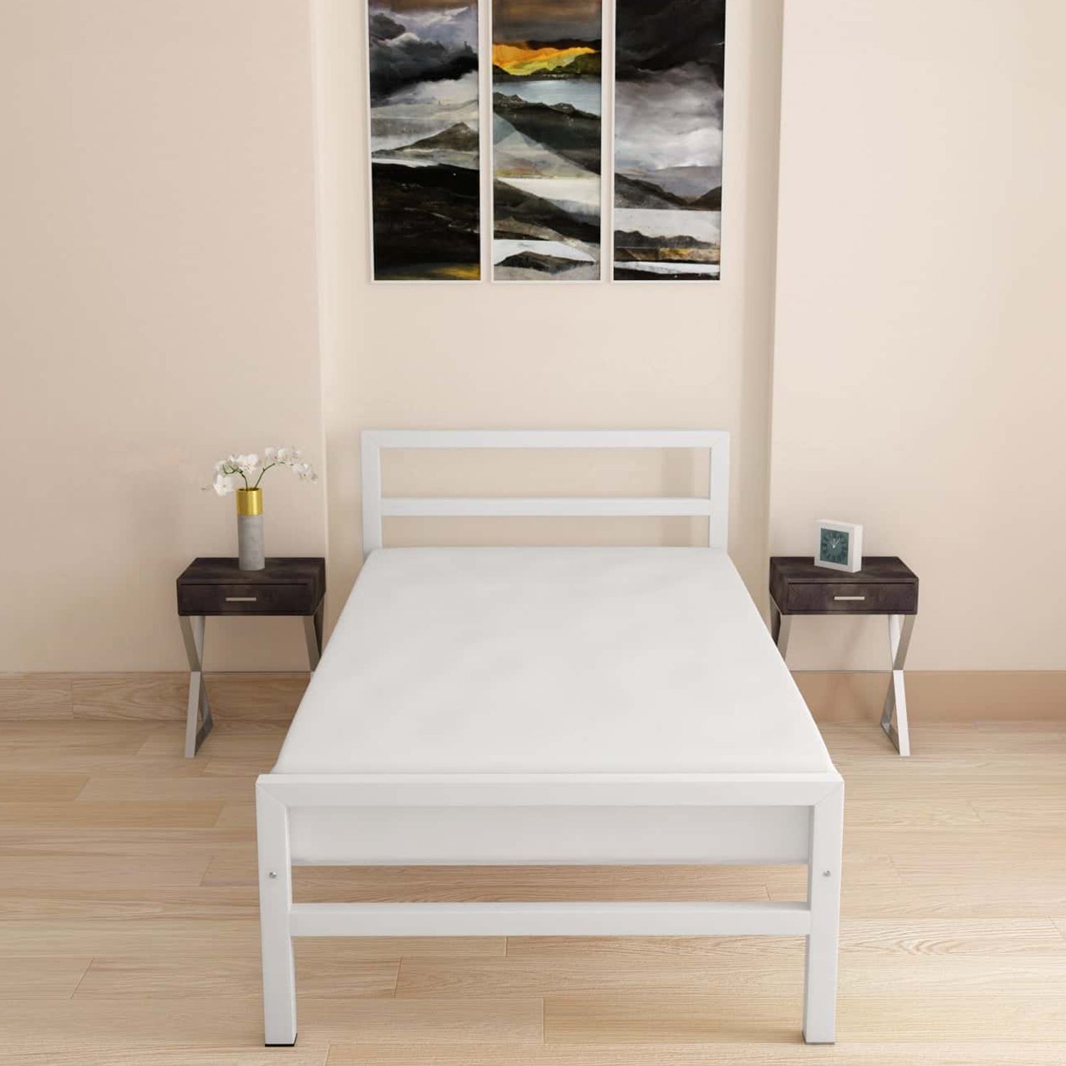 Striker Metal Bed white Plus Mattress Single product image